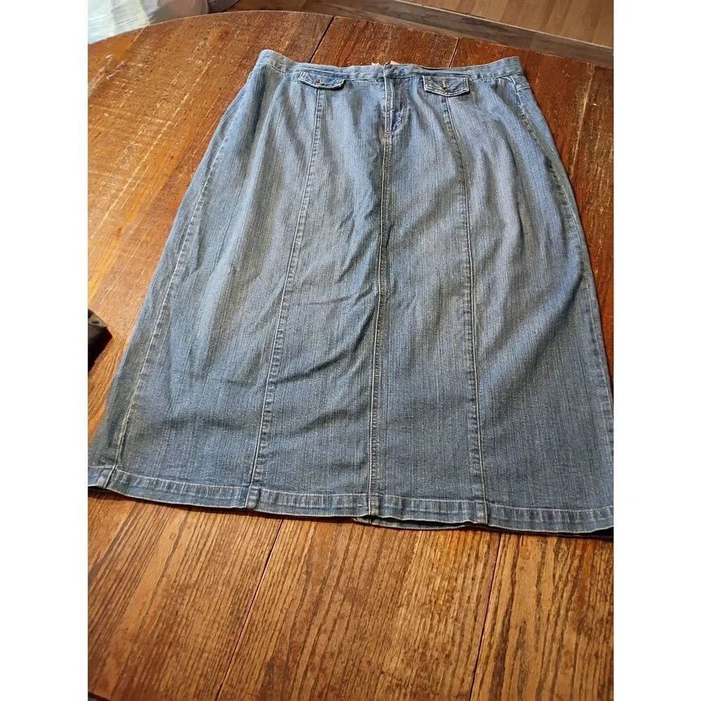 18W CJ Banks Stretch Midi Denim Blue Jean Skirt with Pockets